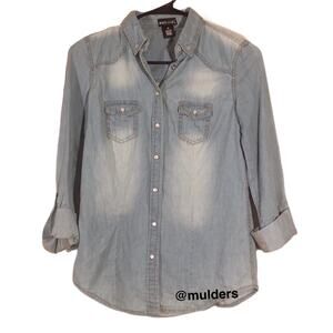 Wet Seal Blue Chambray Button Down Shirt XS